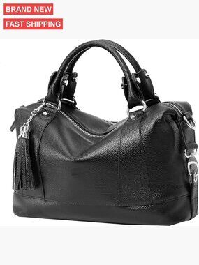 Genuine Leather Satchel Tote Crossbody Bag with Adjustable Strap